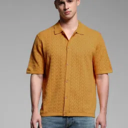 Jack & Jones Apricot Yellow Cotton Regular Fit Texture Polo T-Shirt image 1