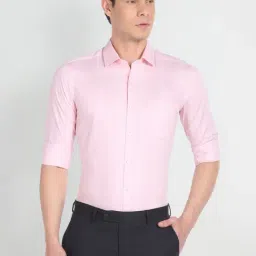 Arrow Pink Cotton Slim Fit Checks Shirt-image-28