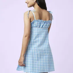 YU by Pantaloons Blue Cotton Chequered A-Line Dress image 2