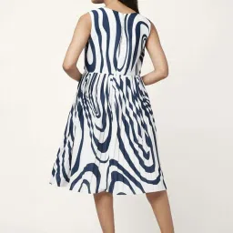 Annabelle by Pantaloons White & Blue Printed A-Line Dress image 2