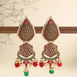 Priyaasi Shape Matte Temple Dangler Earrings image 1