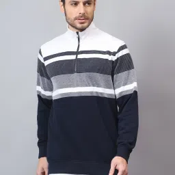 Cantabil Navy Regular Fit Striped Sweatshirt image 1