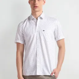 arrow sport Arrow Sports White Cotton Regular Fit Printed Shirt image 1