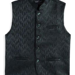 Charchit Boys Dark Green Embellished Nehru Jacket-picture-21