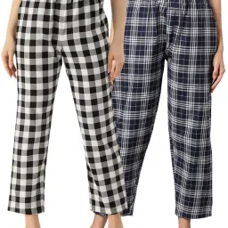 Kryptic Navy & Black Cotton Checks Lounge Pants (Pack Of 2) image 1
