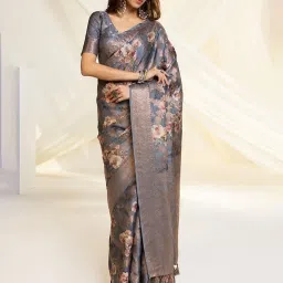 Soch Grey Tussar Floral Saree with Unstitched Blouse image 1