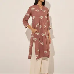 Utsa by Westside Brown Crane Printed Straight Cotton Kurta-picture-37
