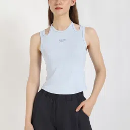 TOMMY HILFIGER Blue Cotton Solid Sleeveless Top image 1