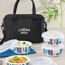 Larah by Borosil Black Opalware Geo Orange Container Set image 1