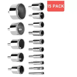uptodateprouducts Diamond Hole Saw Set Masonry Round 6 to 50 mm Dia. Range Carbon Steel Silver (Set of 15 Pcs) image 4