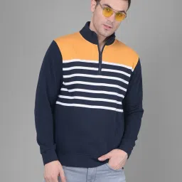 Crimsoune Club Mustard & Navy Regular Fit Striped Sweatshirt image 1