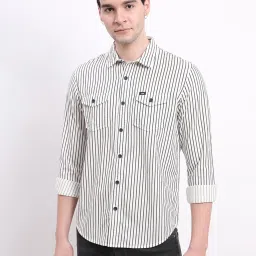 Lee White Regular Fit Striped Cotton Shirt image 1