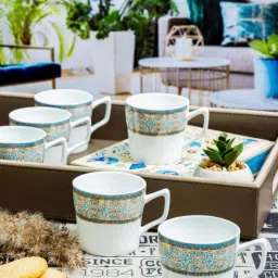 SONAKI White Bone China Tea & Coffee Mugs (120ml) - Set of 6 image 1