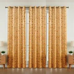 GEET CREATIONS Gold-Toned Set of 3 Floral Room Darkening Door Curtain-picture-21
