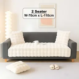 DREAM CARE Cream-Coloured & Cream-Coloured 1 Piece Sofa Cover image 2