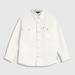 TOMMY HILFIGER Boys Ecru Cotton Solid Full Sleeves Shirt image 1