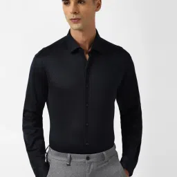 Van Heusen Black Cotton Slim Fit Checks Shirt image 1