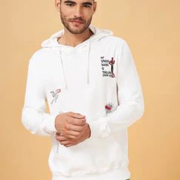 Urban Ranger by Pantaloons White Cotton Regular Fit Printed Hooded Sweatshirt-picture-1