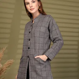 Clora Creation Women Checked Woollen Longline Cardigan with Button Detail image 3