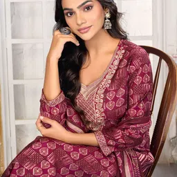 Moda Rapido Women Ethnic Motifs Printed Regular Thread Work Kurta with Trousers & With Dupatta image 4