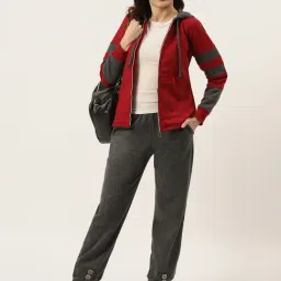 BRINNS Maroon & Grey Color-Block Hoodie image 4