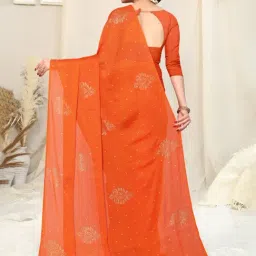 MIRCHI FASHION Orange Printed Saree With Unstitched Blouse Piece image 2