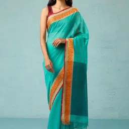 Taneira Sea Green Cotton Woven Saree With Unstitched Blouse-image-80