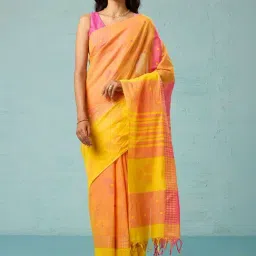 Taneira Yellow Cotton Printed Saree With Unstitched Blouse-image-38