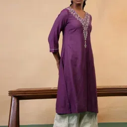 Folksong By W Purple Viscose Embroidered Kurti image 3