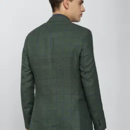 Peter England Green Linen Slim Fit Checks Blazer image 2