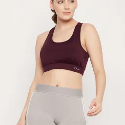 Clovia Wine Polyester Logo Print Full Coverage Racerback Sports Bra image 1