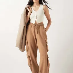 Bewakoof Women's Camel Brown Super Loose Fit Brushed Cargo Jogger image 5