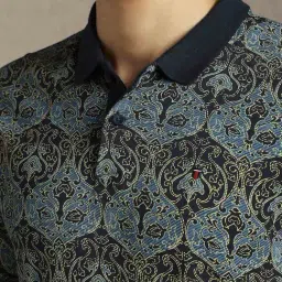 Louis Philippe Navy Cotton Slim Fit Printed Polo T-Shirt image 5
