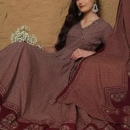 KIMAYRA Women Printed Regular Pure Cotton Kurta with Palazzos & With Dupatta image 5