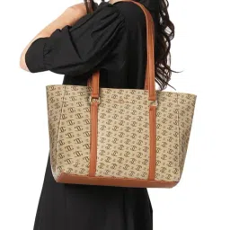 Lavie Taupe Printed Large Tote Handbag-image-46