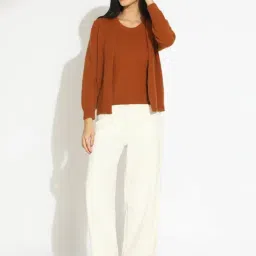 SHOWOFFFF Women's Brown Fitted Sleeveless Top with Shrug image 5