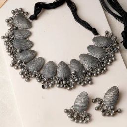 Teejh Bimala Sliver Oxidized Ghungroo Necklace & Earring Set-picture-13