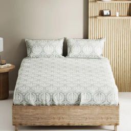 Bianca Palladium Saphireblue Cotton Geometric 144 TC King Flat Bedsheet with 2 Pillow Covers-picture-40