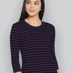 Lyra Purple Cotton Striped T-Shirt-picture-23