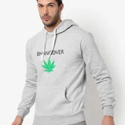 Campus Sutra Grey Cotton Regular Fit Printed Hooded Sweatshirt-picture-25