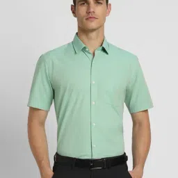 Peter England Green Regular Fit Texture Shirt-image-31