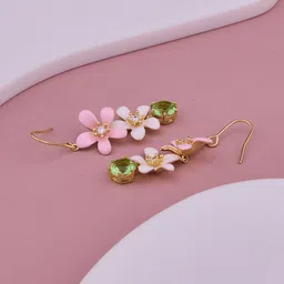 GC PREMIUM JEWELLERY Gold-Plated Stainless Steel Cubic Zirconia Studded Drop Earrings image 2