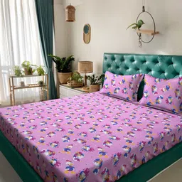 Myntra Elegant Homes Kids Purple Printed Pure Cotton 400 TC King Bedsheet Set 2.5 x 2.25m-image-29