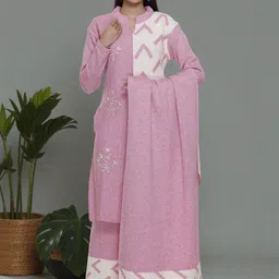 The Zigar Studio Women Regular Thread Work Pure Wool Kurta with Trousers & With Dupatta-picture-20
