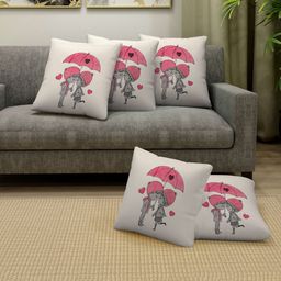 FABINALIV 100% Cotton Embroidered Square Shape Cushion Covers Pack of 5 - Off White-picture-18