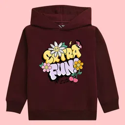 NUSYL Full Sleeves Extra Fun Printed Hooded Sweatshirt - Burgundy-image-90