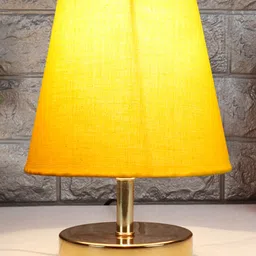 Devansh Yellow cotton Round Metal Gold Table Lamp-picture-22