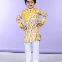 Kinder Kids Full Sleeves Floral Printed Kurta With Pajama Set - Yellow-picture-17