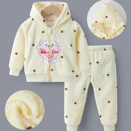 Kookie Kids Full Sleeves Winter Wear Hooded Sweatjacket & Lounge Pant Set with Bear Patch -Beige-picture-21