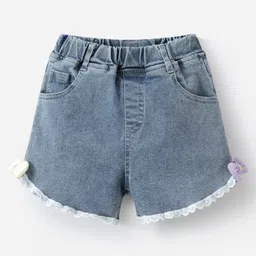 Kookie Kids Denim Shorts With Bow Applique - Blue-picture-22